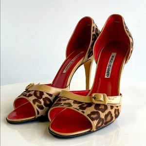 Manolo Blahnik Red with Cheetah Print Pumps